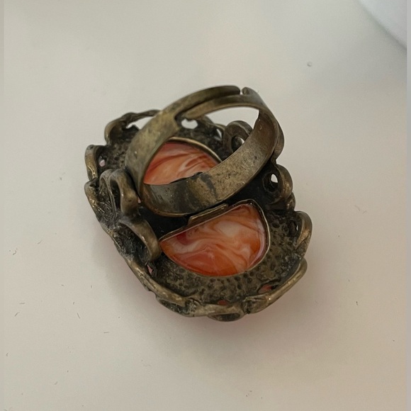 Amber Swirl Resin Ring in Antique Finish Setting Adjustable size - Picture 2 of 4